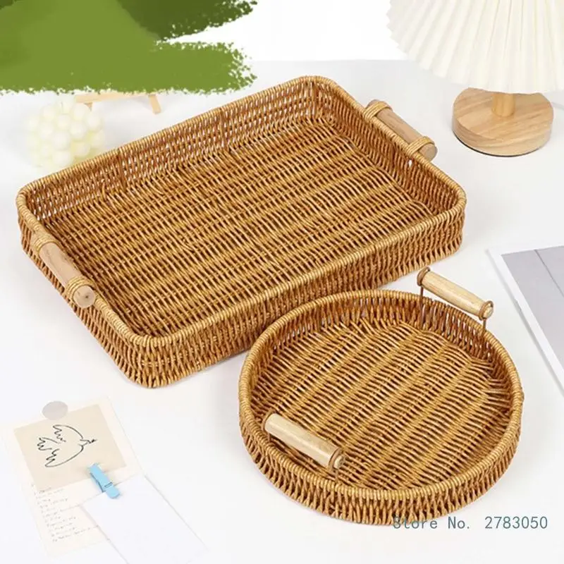 Fruit Home Organization Tray Handmade Wicker Storage Baskets Imitation Rattan Woven Baskets Compact Bread