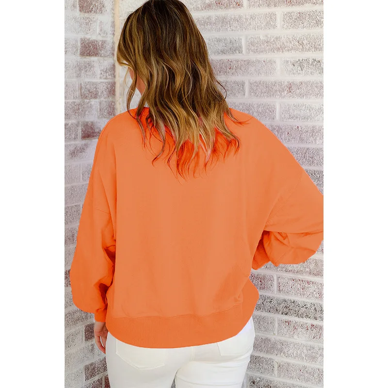 Dames Europese en Amerikaanse casual losse letter geborduurd sweatshirt met ronde hals Off-shoulder top met lange mouwen voor de winter