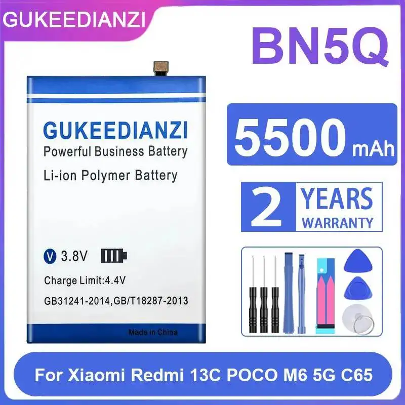 

Аккумулятор для мобильного телефона 5500 мАч для Xiaomi Redmi 13C Poco M6 5G C65 BN5Q с отличной работой при низких температурах