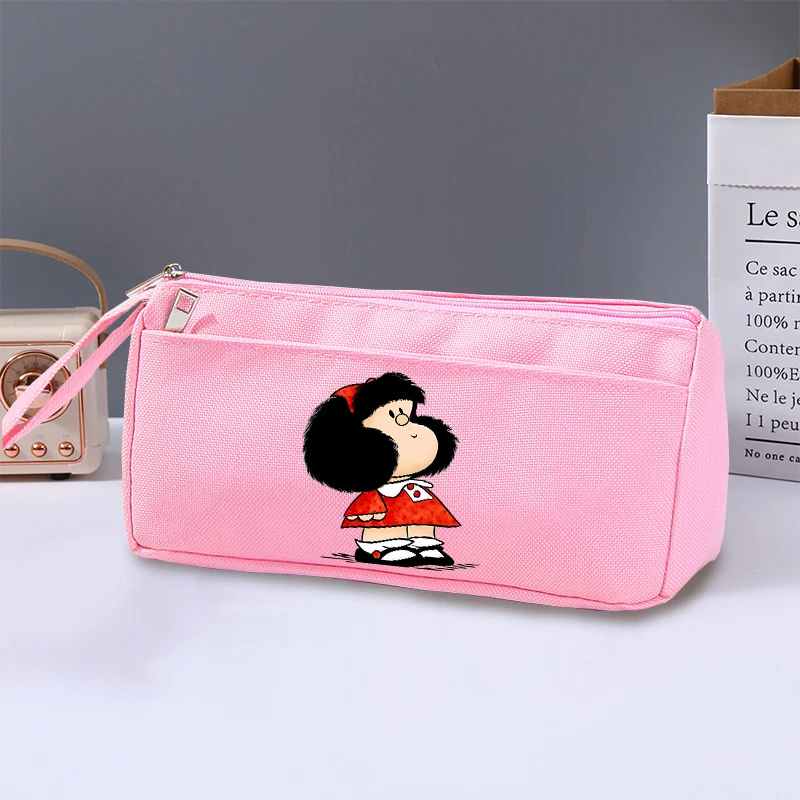 

Mafalda Oxford Pencil Case Fashion Portable Simple Stationery Bag Double Layer Large Capacity Student Storage Supplies Cute Gift