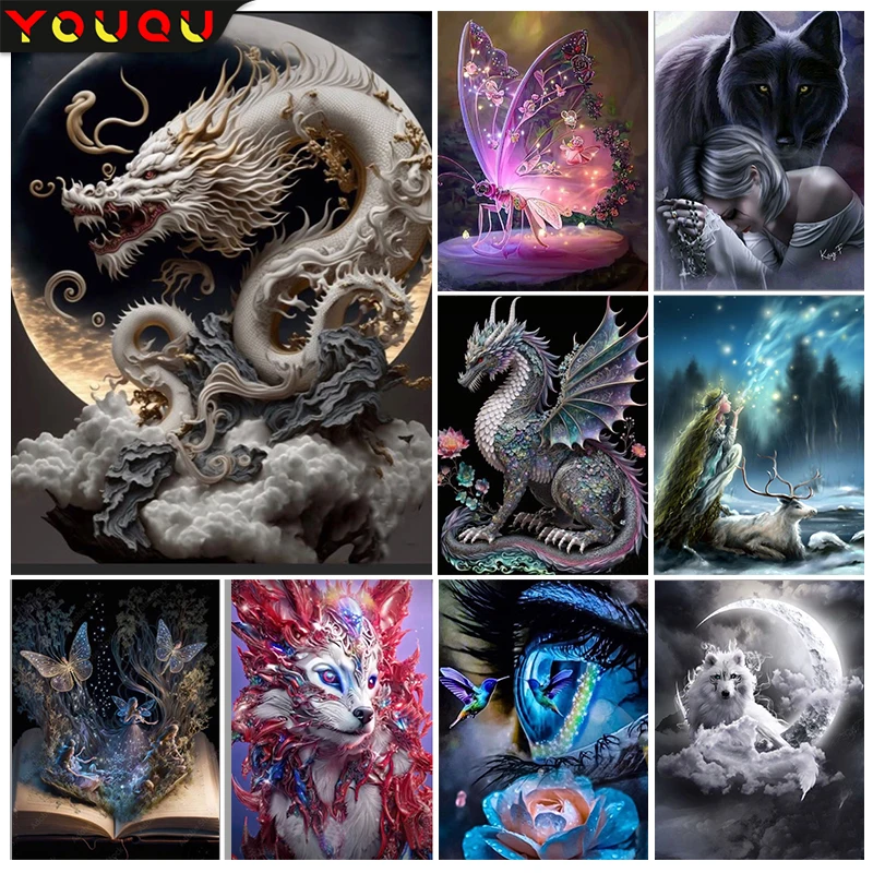 YOUQU 5D DIY Totem Animal Diamond Painting Animal Cross Stitch Kit Full Square/round Diamond Mosaic Artist Home Decoration