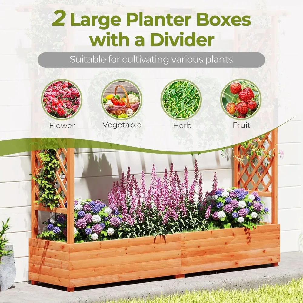 سرير حديقة مرتفع مع تعريشة، صندوق زراعة خشبي مع إطار تسلق، صندوق حديقة مرتفع خارجيًا - تصميم مبتكر #4