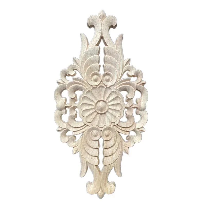Wood Applique Wood Furniture Decoration Wood Decal Unpainted Onlay Flower Long Wooden Walls Home Decoration Window Decoration