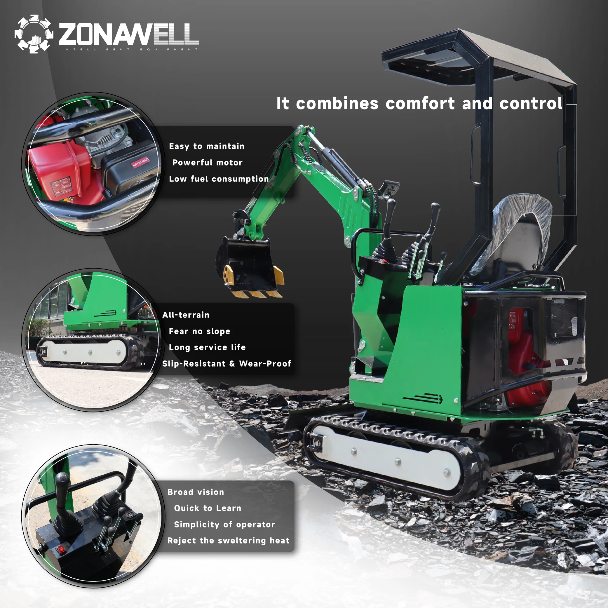 

13.5 HP 1 ton mini trencher with ceiling, mechanical thumb clamp, in stock for fast delivery, CE/EPA/EURO5 compliance