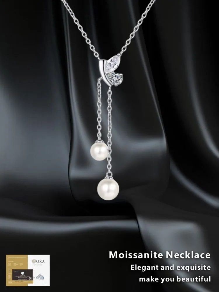 

Moissanite 925 Sterling Silver GRA Certified Elegant and Generous Pearl Pendant Necklace Women Jewelry