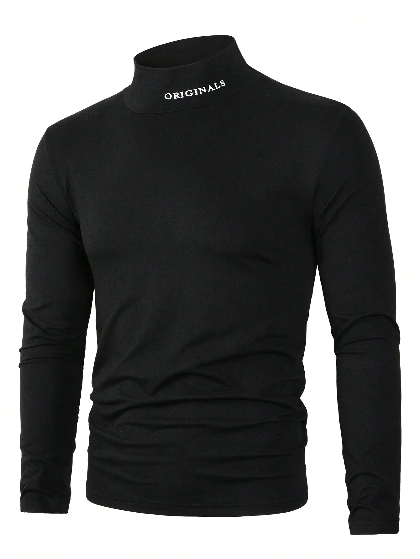 

Men's Black Turtleneck Long Sleeve Minimalist Tee, Casual Daily Wear
