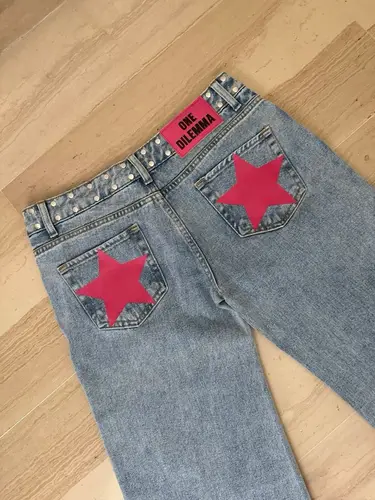 ONE DILEMMA-pantalones vaqueros holgados con diseño de estrellas para mujer, Vaqueros holgados de pierna ancha, ropa de calle Harajuku, Vaqueros rectos de cintura alta, ropa Y2k