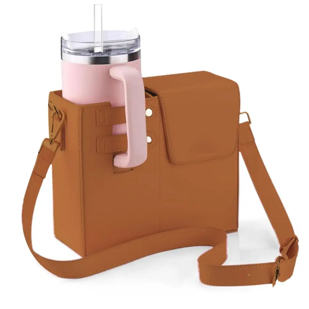 Water Bottle Storage Bag with Adjustable Shoulder Strap Insulated Lining Waterproof Universal Crossbody Cup Holder Bag