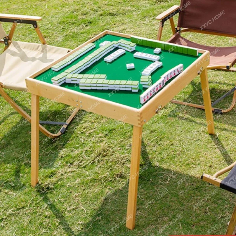 Outdoor Travel Camping Mahjong Table Foldable Portable Dining Table Easy Storage Portable Solid Wood DormitoryBoard Game Mahjong