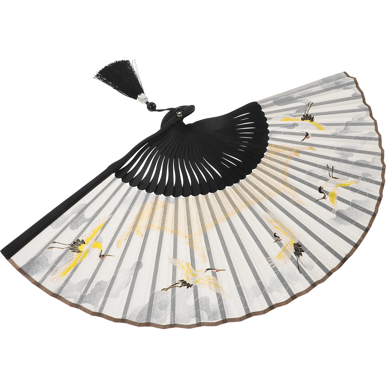 

Hand Fan Silk Folding Man Vintage Decor Painted Head Green Bamboo Bone Handheld Fans
