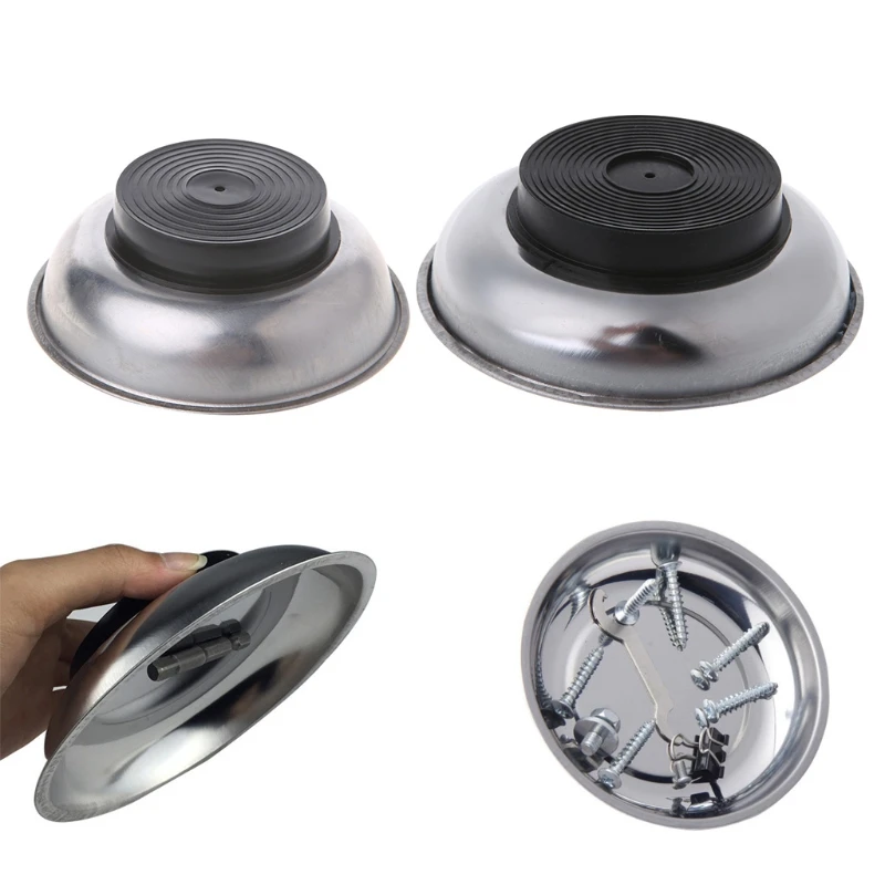 Round Magnetic Parts Tray Bowl Dish Stainless Steel Garage Holder Tool