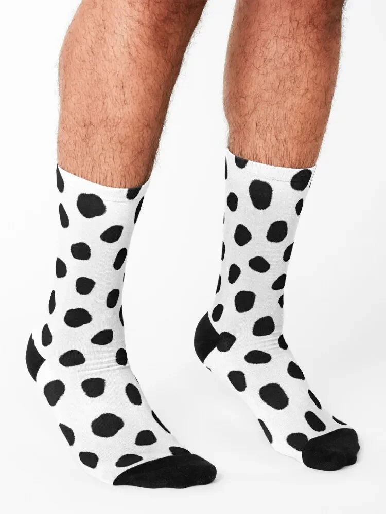 Dalmatian print - Black and white Dalmatian spot Socks designer Thermal man winter retro Soccer Socks Girl Men's