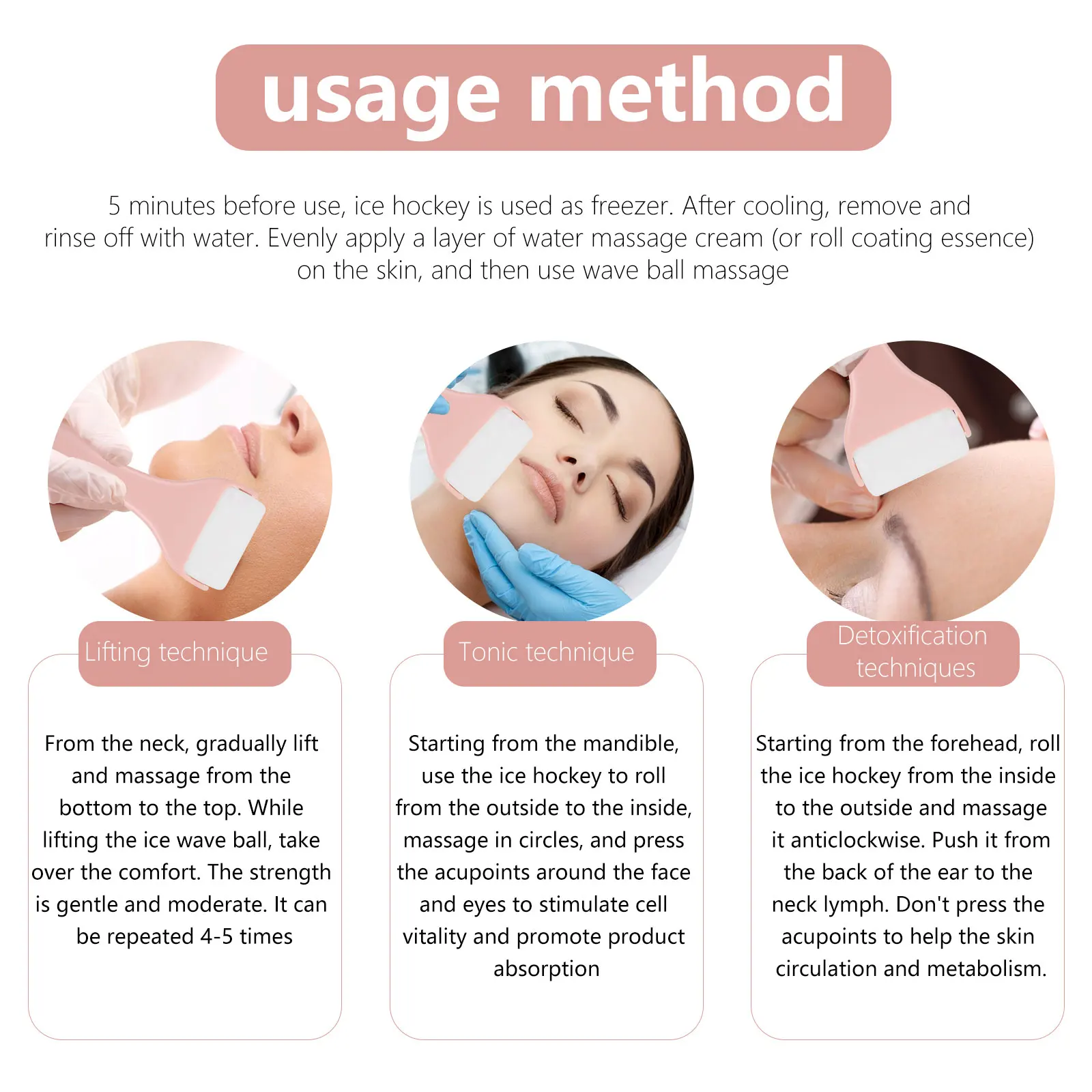 

for Face Stainless Steel Skin Care Massager Green PP Cool Compress Beauty Tool Long H Design Facial Massage