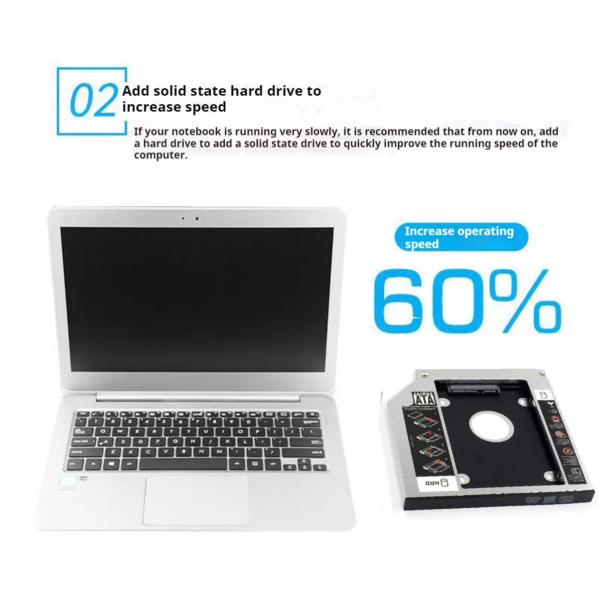 MSATA NGFF B/M-key SSD to Slimline SATA 13Pin Caddy Case for 9.5mm Universal Laptop CD / DVD-ROM Optical Bay