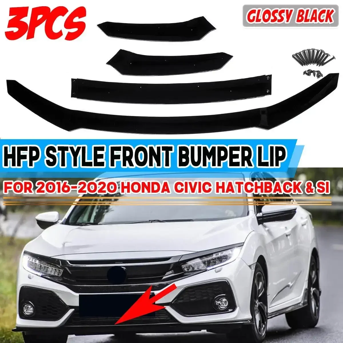 

Civic Front Lip Car Front Bumper Splitter Lip Spoiler Diffuser Protector Cover For Honda Civic Hatchback & Si 2016-2020 Body Kit