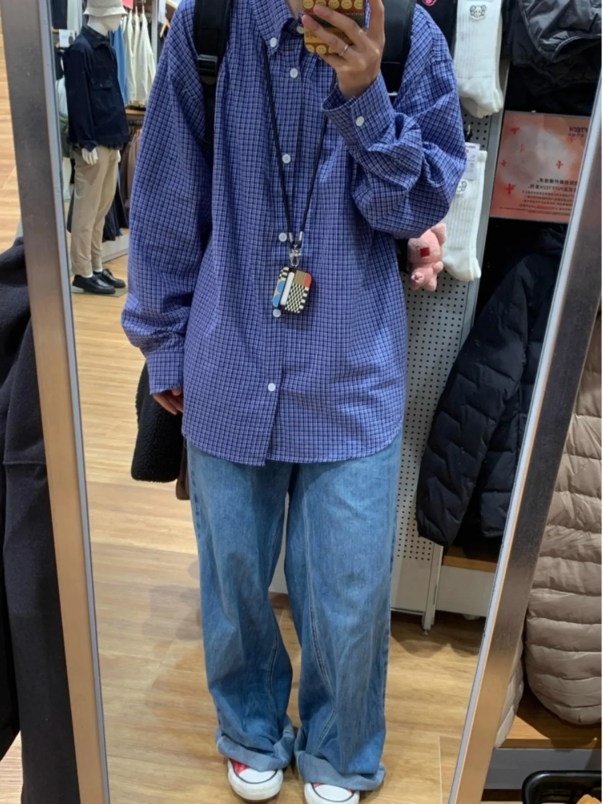 

American Retro Plaid irt Men's Spring Autumn New Blue Lazy Sle Loose Casual Versatile Long Sve irt Jaet