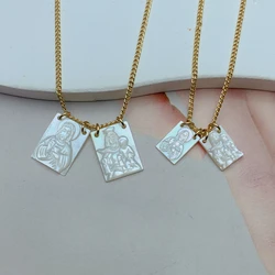 Religious Belief Jesus Virgin Mary Necklace For Women Stainless Steel Mother of Pearl Shell Scapula Pendant Neck Jewelry Gift