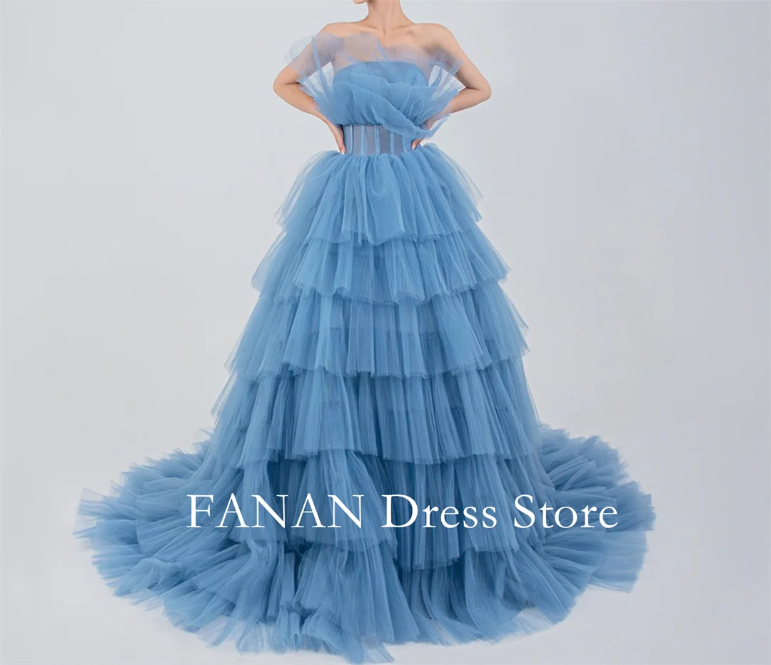 Colavis Asta Photograph Blue Prom Dress Wedding Evening Dresses Performance Customized Tulle Pleated Party Dress Evening Gowns