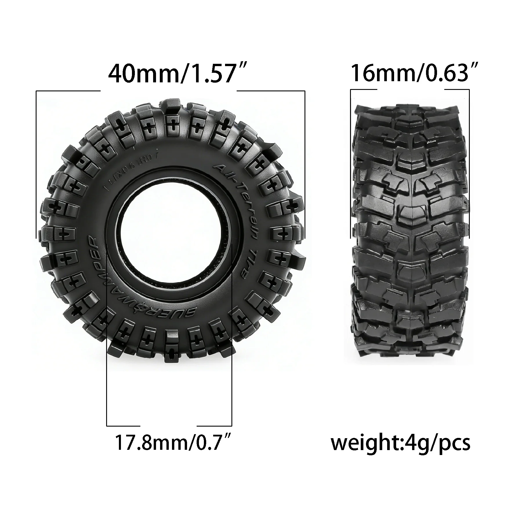 1/30 RC Crawler Tires 40mm 0.7in Soft Rubber All Terrain Tyres for Axial SCX30 Redcat Ascent-32 1:30 1/32 Mud Car Upgrade Parts