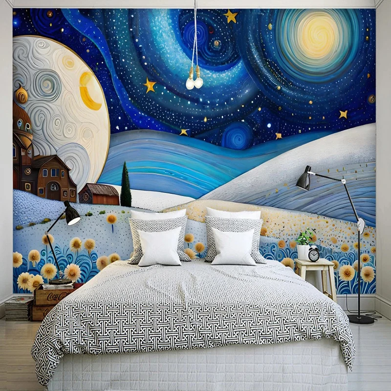 Custom Photo Wallpaper Fairy Tale Wind Romantic Starry Night Abstract Mural For Children Bedroom Background Decor Wall Painting