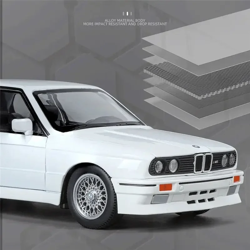 1:24 1988 BMW M3 E30 Alloy Sports Car Model Diecasts Metal Classic Car Vehicles Model Simulation Sound and Light Kids Toys Gifts