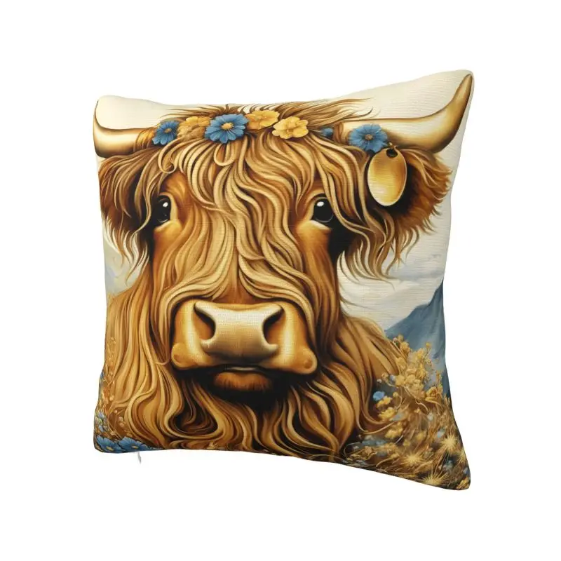 Luxury Highland Cow And Flower Cushion Covers 55x55cm Soft Throw Pillow Case for Car Square Pillowcase Living Room Decoration