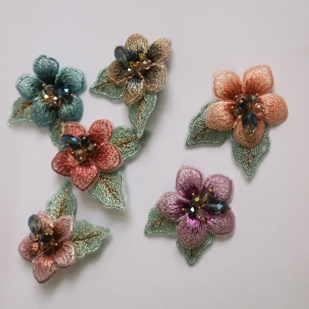 3D flower beaded patches for clothing Sew on patch decorative parches bordados para ropa Embroidery applique for clothes