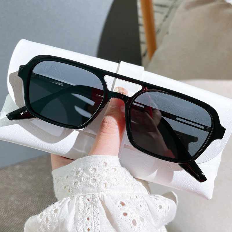 Fashion Pilots\' Double Beam Sunglasses 2024 New Retro Box Eyeglasses Instagram Internet Personalized Eye Protection Sunglasses