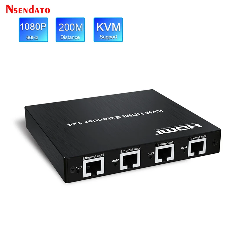 

1x4 HDMI KVM расширитель разветвитель по Ethernet CAT5e/6 200M 1 в 4 out 1080P KVM HDMI USB расширитель с TCP/IP для ТВ ПК