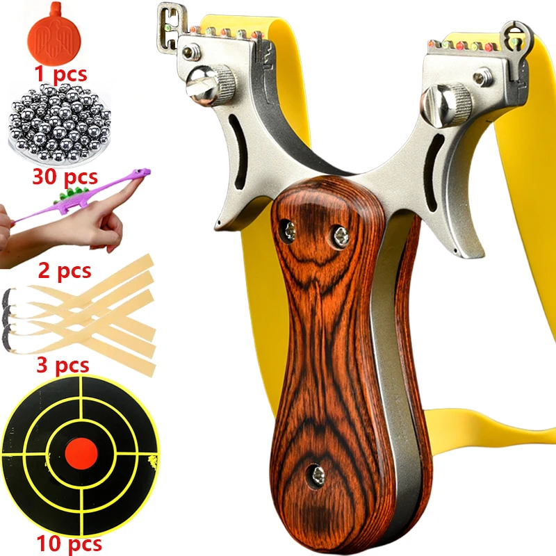 Stainless Steel Wooden Handle Shooting Slingshot Traditional Rubber Band Catapult Outdoor Hunting Slingshot Adult Shooting Toys