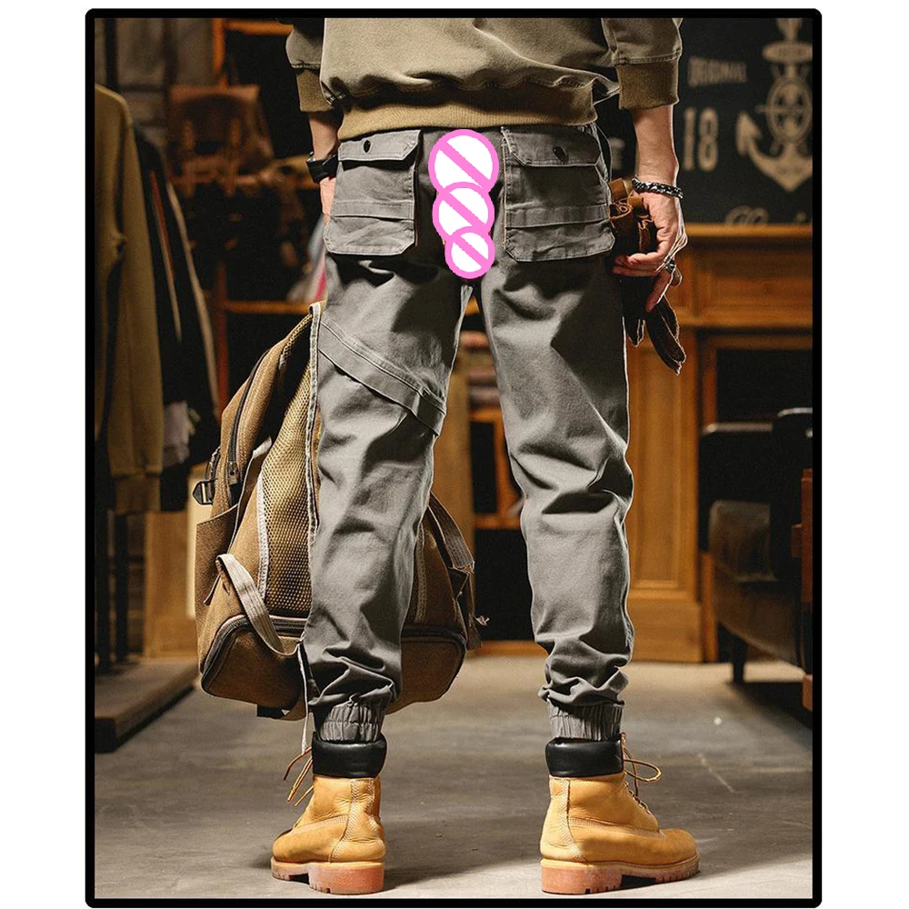 Patchwork Cargo Pants Men\'s Sports Casual Pants Invisible Open Crotch Outdoor Sex Trend Menswear Sweatpants Slim Fit Pencil Pant