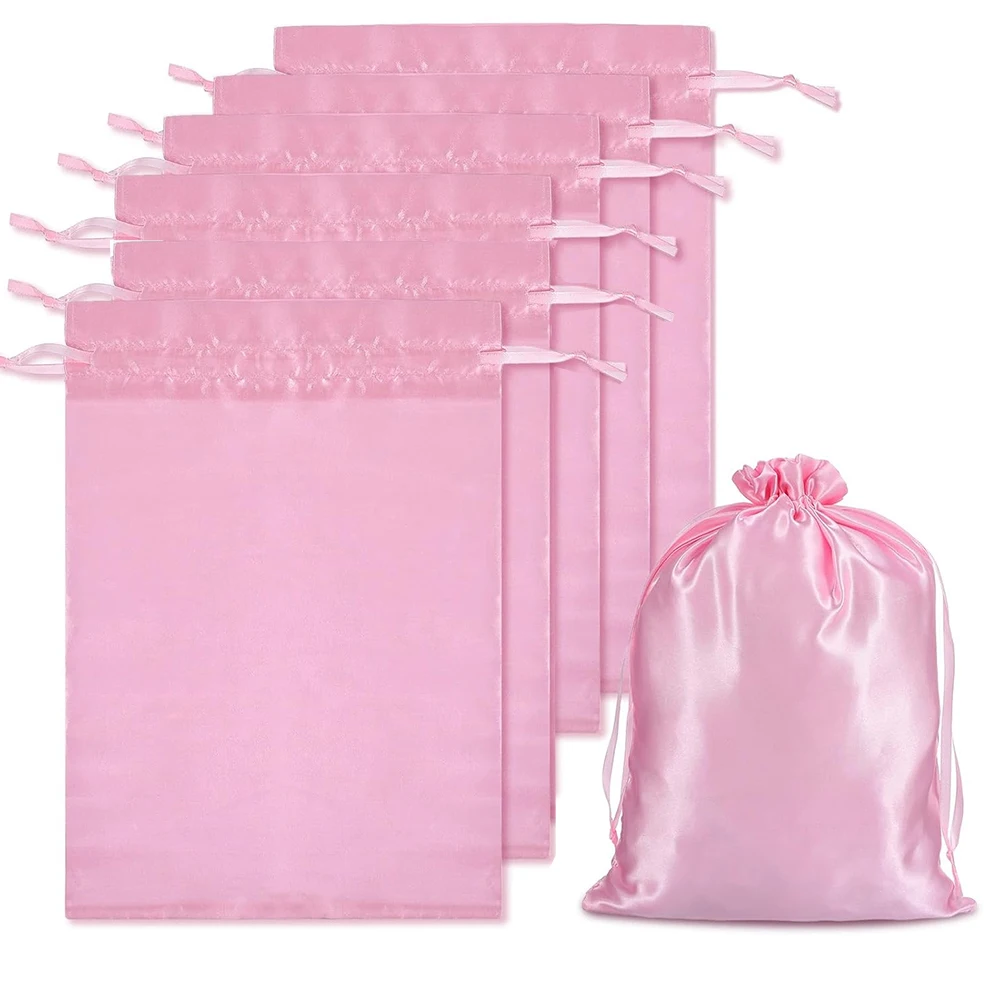 

6 Pcs Silk Satin Wig Bags 25x35cm, Satin Black Gift & Travel Bag with Drawstring, Hair Bags for Packaging Wig