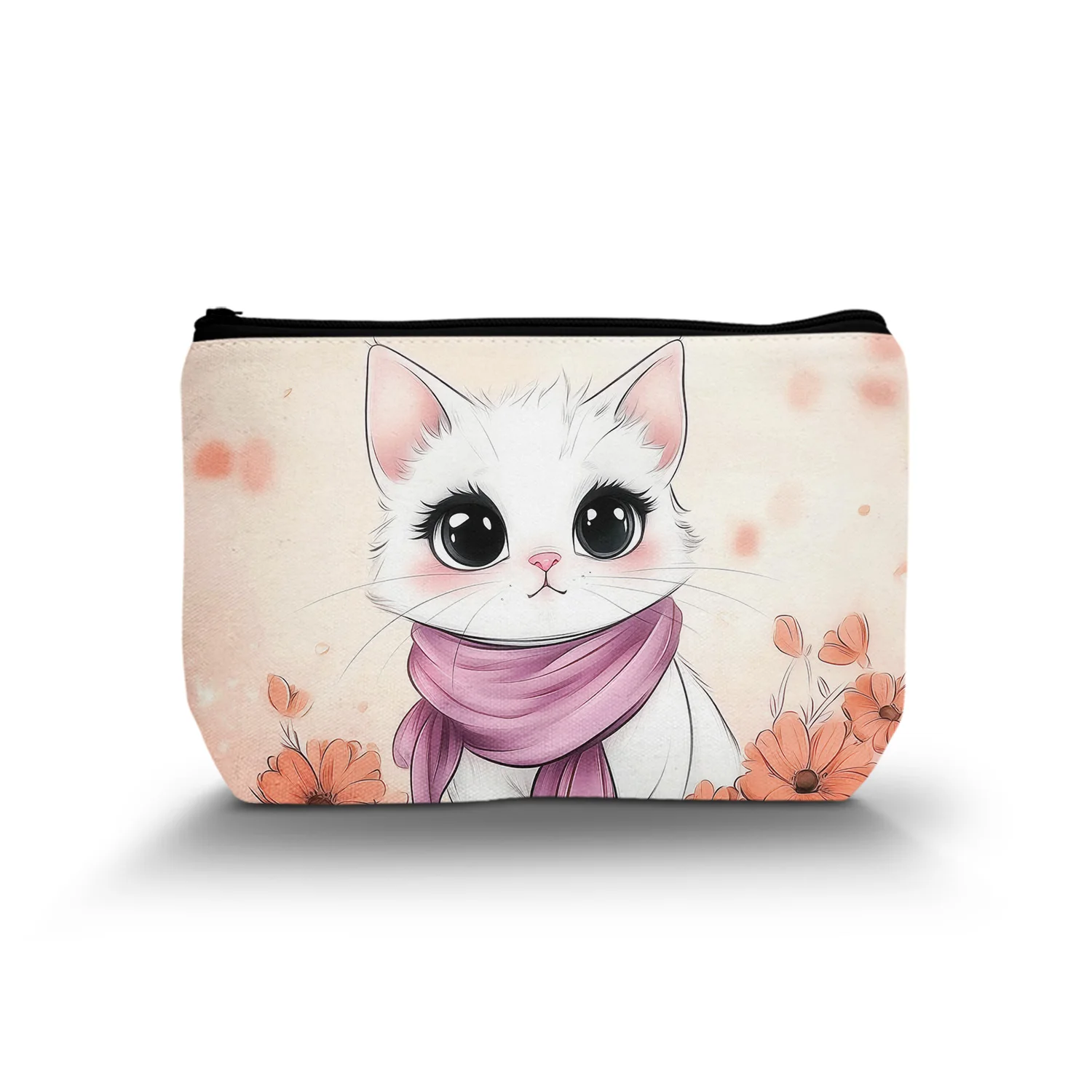 1Pc Charming Cat Animal Lightweight Cosmetic Bag Multifunctional Durable Zipper Portable Women Cosmetic Bag Suitable For Daily