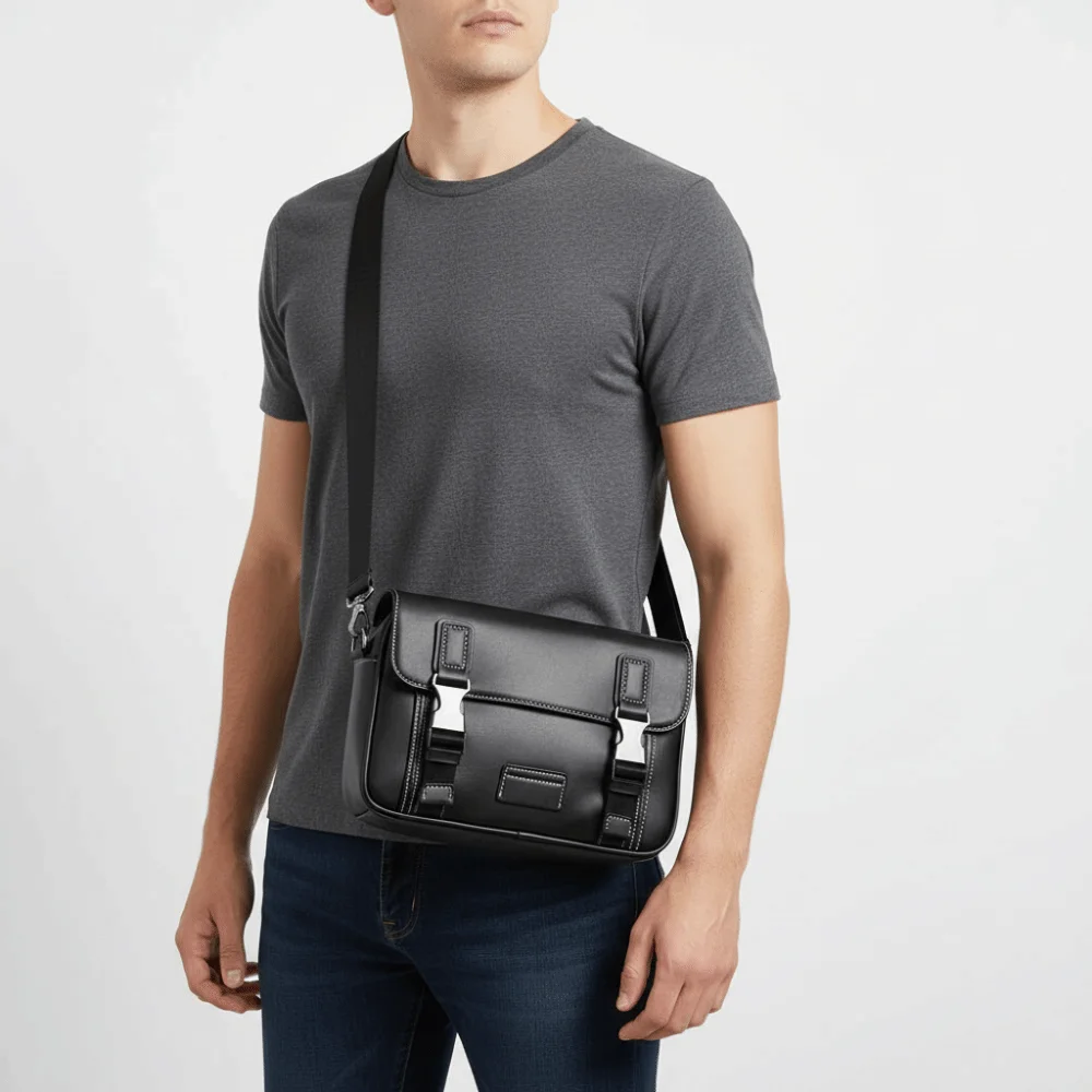 

Casual PU Leather Messenger Bag Multi-pocket Design Durable Shoulder Bag Vintage Crossbody Bag Travel