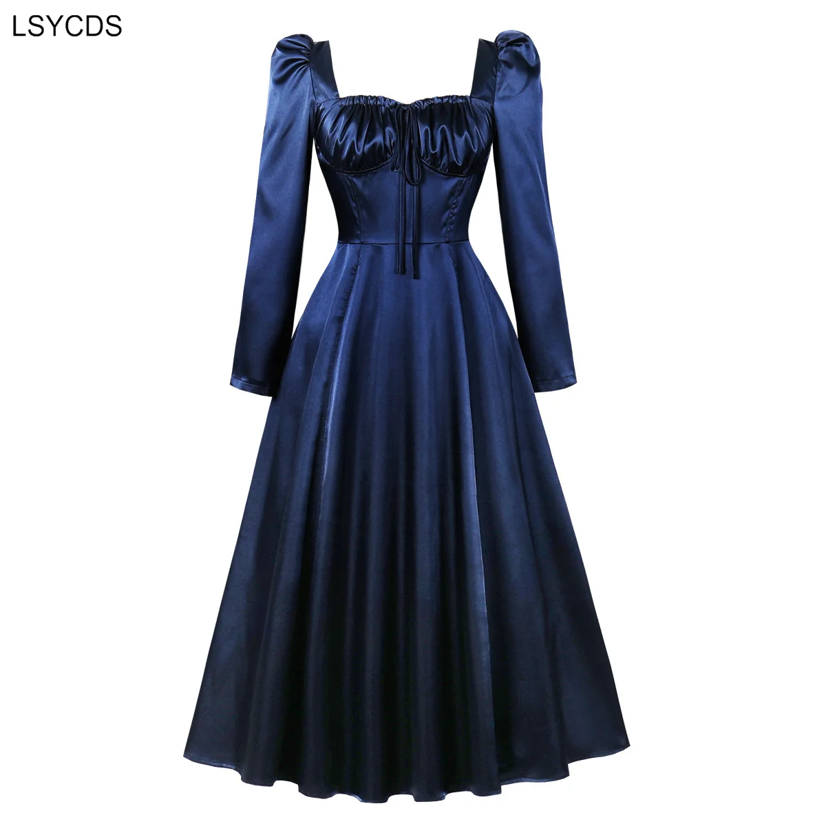 LSYCDS Sweetheart Neck Solid Elegant Christmas Banquet Long Dresses for Women Spring Autumn Lace-Up Back Evening Vintage Dress