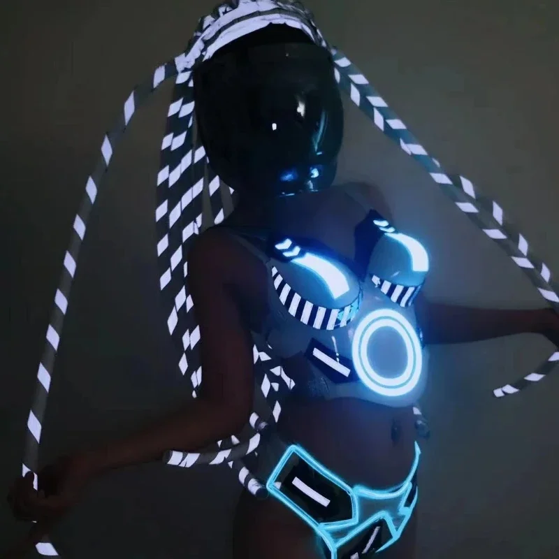 

Led Gogo Wanita Cosplay Reflective Clothing Performance Wanita Bikini Menyala Setelan Pakaian Klub Pertunjukan Pesta Stage Bar