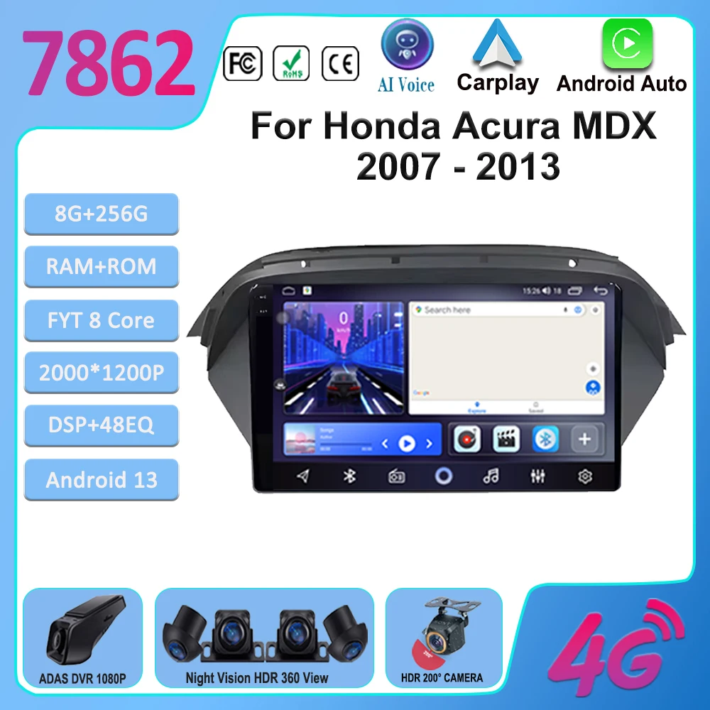 

Android 13 Auto Radio For Honda Acura MDX 2007 - 2013 Multimedia Car DVD Monitor Screen Navigation GPS Video Head Unit Dash Cam