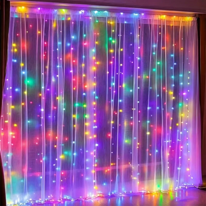 Xmas LED Curtain Lights Holiday 8 Modes USB Plug Christmas String Lights Wedding Party Window Halloween Decorations for Home