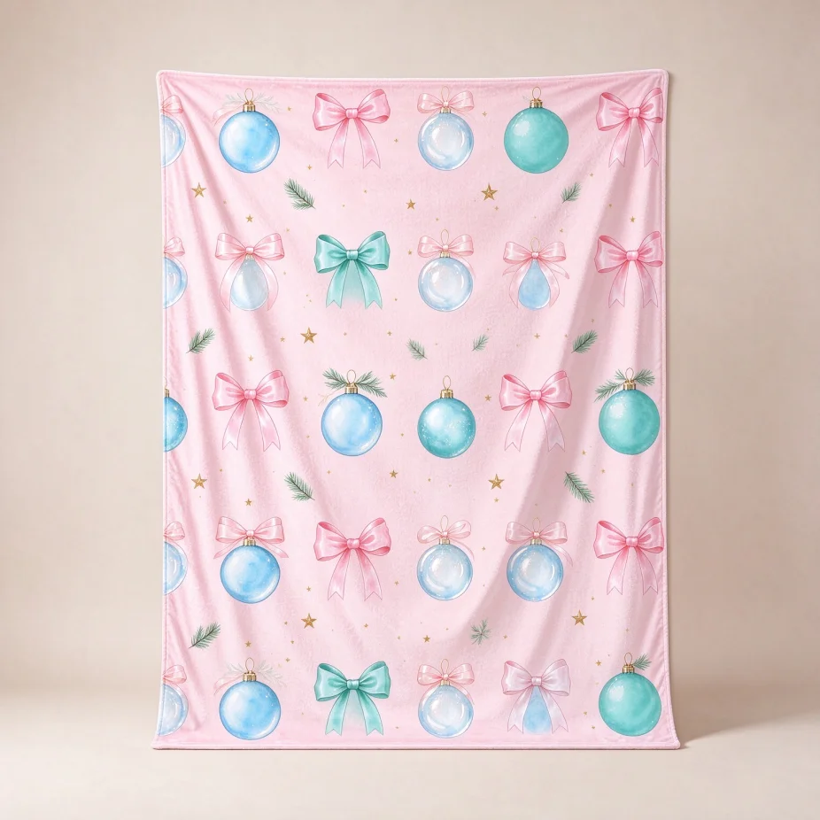 Pastel Pink Christmas Blanket, Soft Festive Holiday Throw, Cute Light Tone Winter Decorative Blanket, Cozy Plush Couch Throw, Sweet Christmas Home Decor, Lovely Seasonal Holiday Gift for Her