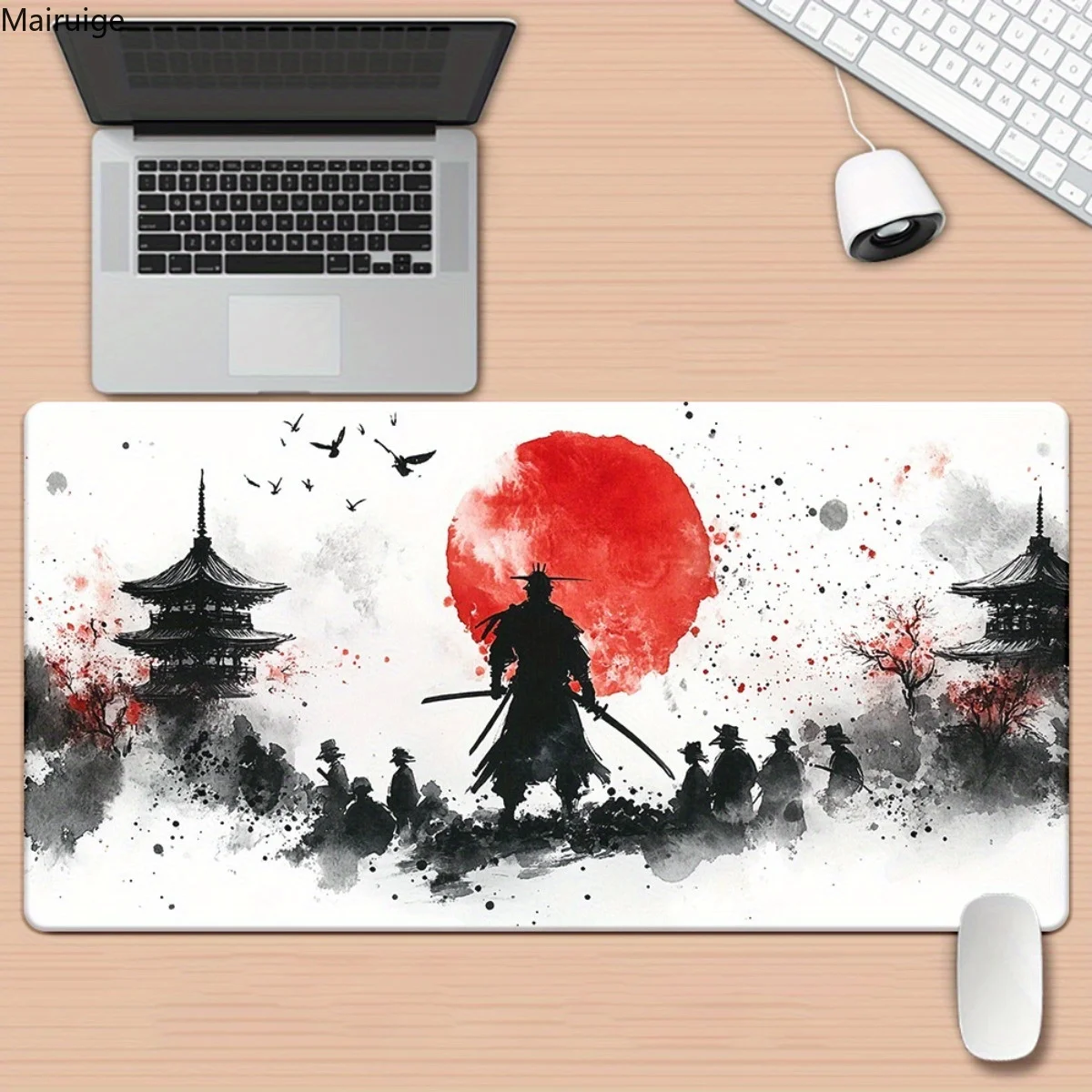 

Японский самурайский игровой коврик для мыши, большой коврик для компьютерного офисного стола, резиновый противоскользящий коврик для игровой клавиатуры XXL, длинный настольный коврик