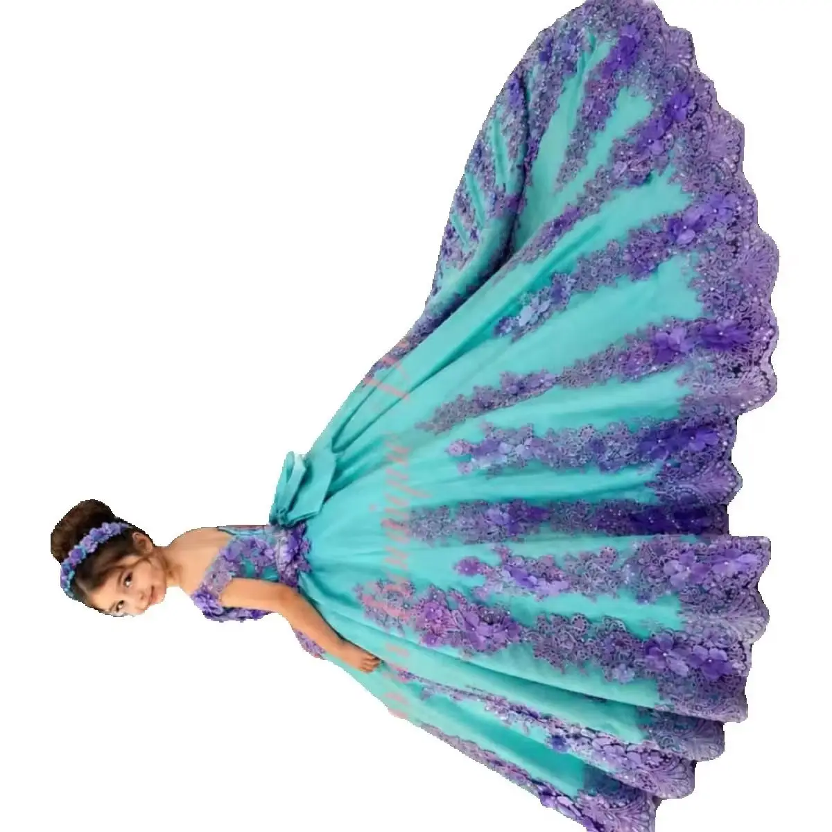 Purple Flower Girl Dress For Wedding with Floral Lace Appliques Girl Birthday Party with Bow First Communion Gown Customized