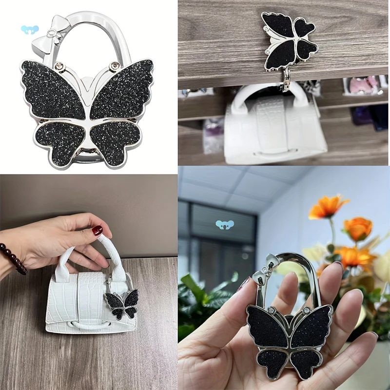 Elegant Gift Bag Hook - Portable Butterfly Bowknot Table Hanger, Fashionable & Practical Folding Accessory for Women's Handbags