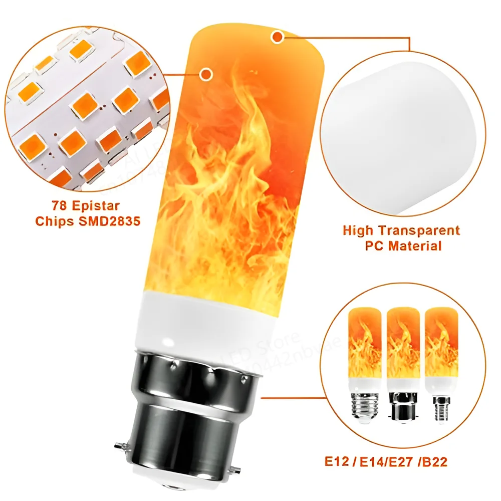 E27 E14 B22 LED Flame Bulb 3 Modes Fire lamp Corn Bulb Flickering LED Dynamic Flame Effect Light 3W 5W AC85V-265V 220V 110V