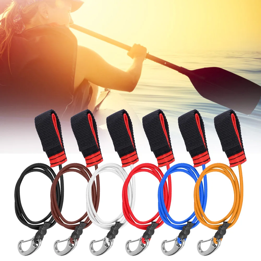 Paddling Safety Leash Elastic String Boating Kayak Paddle Safety Rod Leash with Carabiner for Paddling Boating Paddle Leash