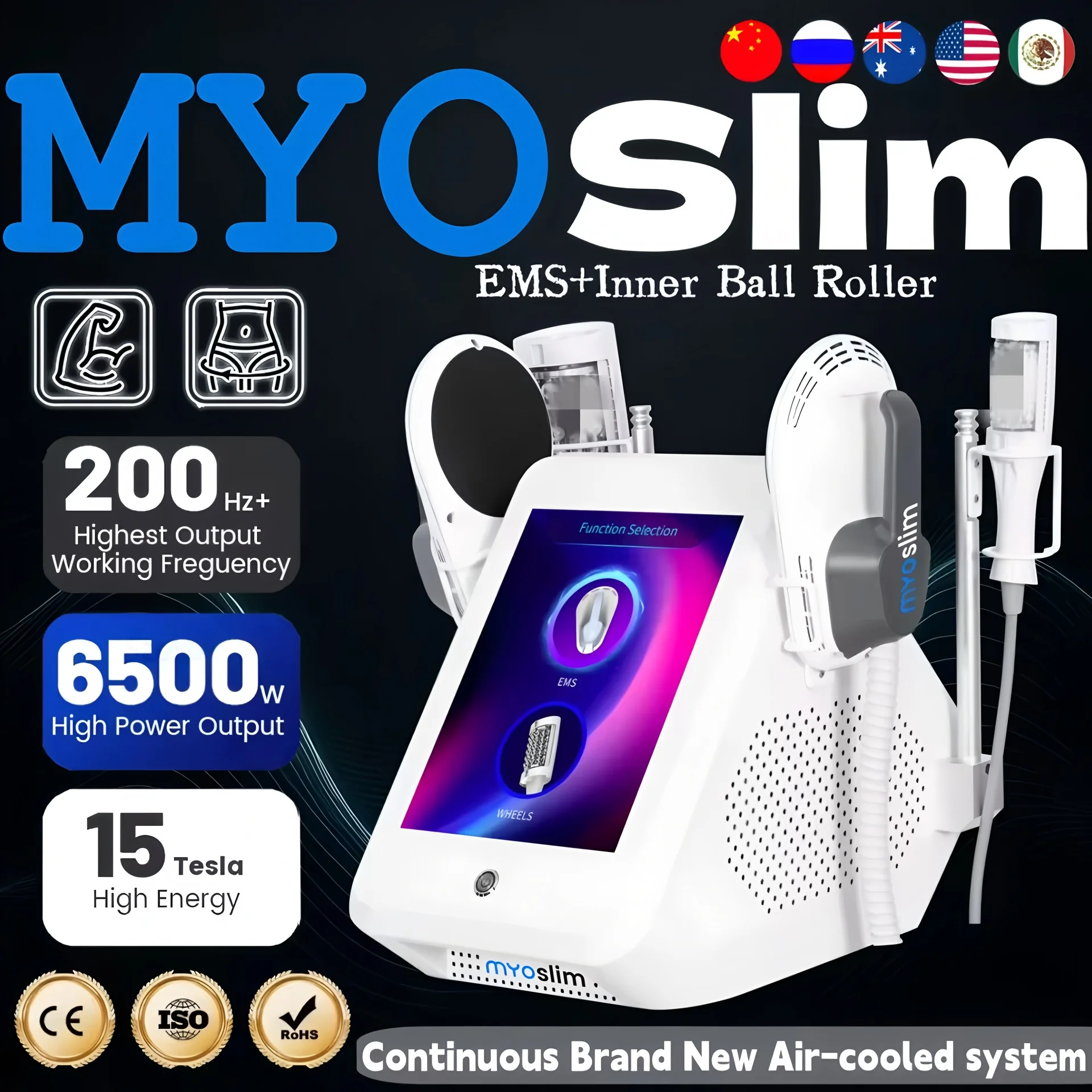 

6500W 15T Body Sculpting Machine - Hi-EMT Muscle Stimulator, with Inner Ball Roller Fat Burner |Home & Salon Use