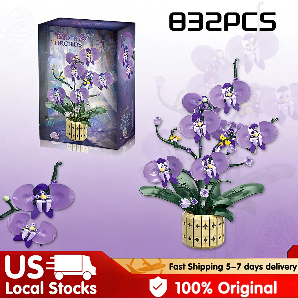 

Конструктор «Вечная орхидея» ко Дню святого Валентина: DIY-набор из кирпичиков, цветы с вазой и коробкой, для детей и взрослых, MOC, романтические украшения, лучший подарок