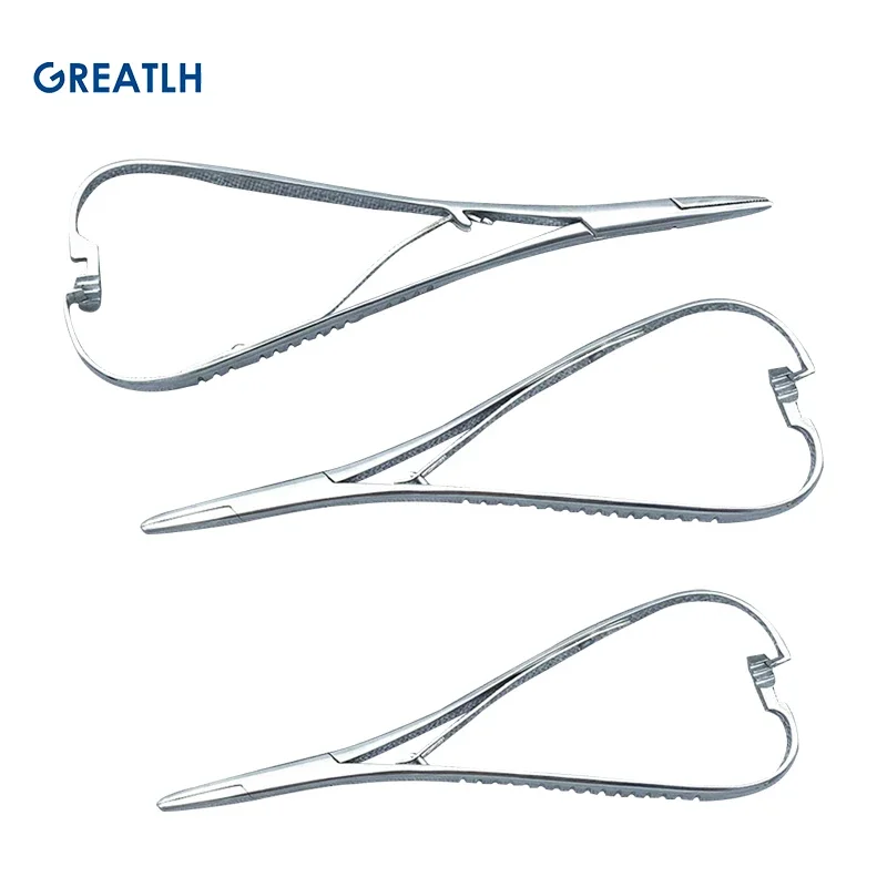 1pcs Full Grip Needle Holder Grip Needle Clamp Straight Head Curved Handle Needle Holder Stainless Steel