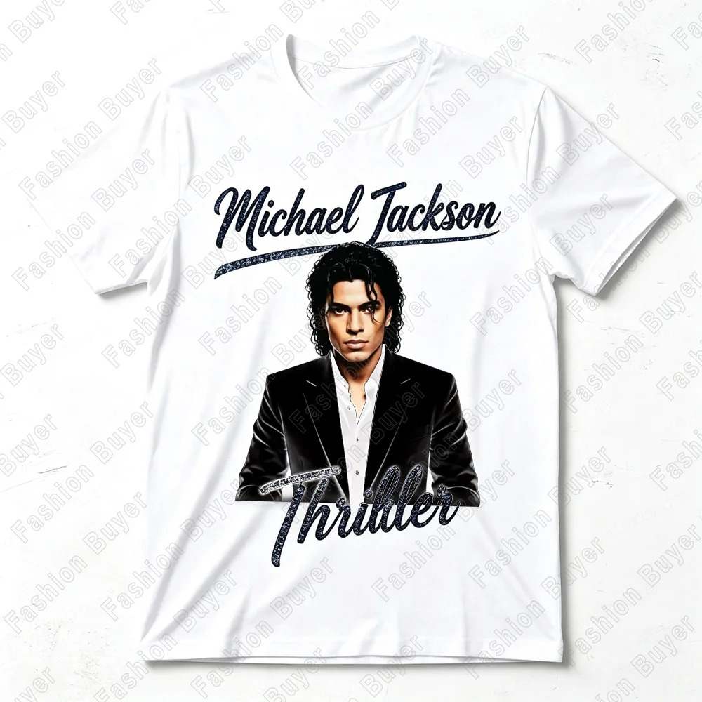 Michael Jackson Thriller Vintage Distressed Script Graphic T-Shirt Classic King of Pop Retro Music Black Short Sleeve Tees