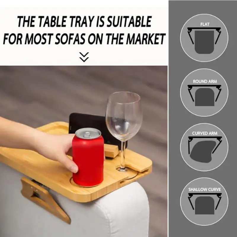 sofa clamp table for wide sofa arm on Foldable Arm Tray Couch Tray with Rotatable Phone Holder for Snacks Remotes Books Glasses