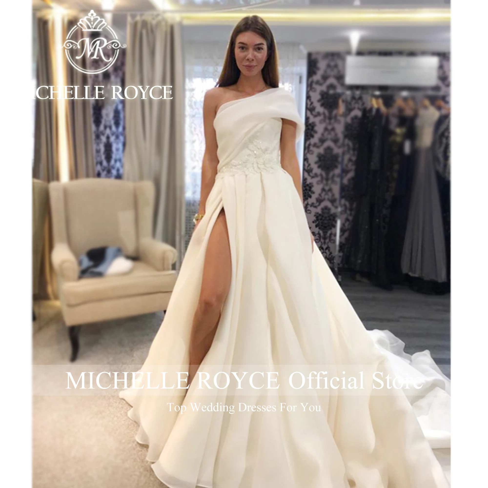 Michelle Royce Fashion Wedding Dresses For Women 2023 Elegant One Shoulder Thigh Split Chic Wedding Gown Vestidos De Novia